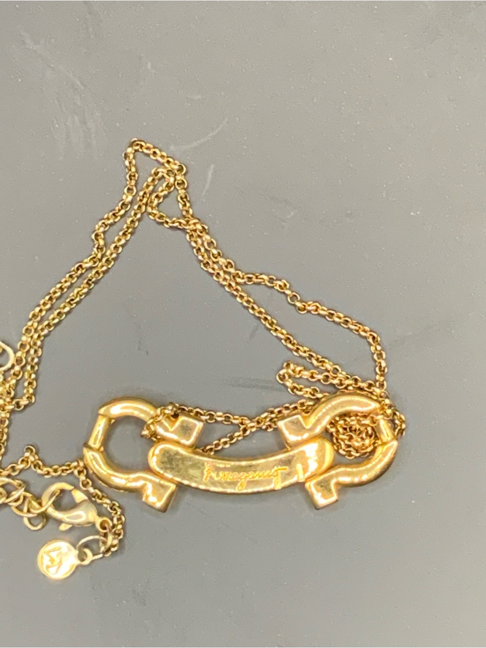 Salvatore Ferragamo Gold Tone Signature Chain Necklace